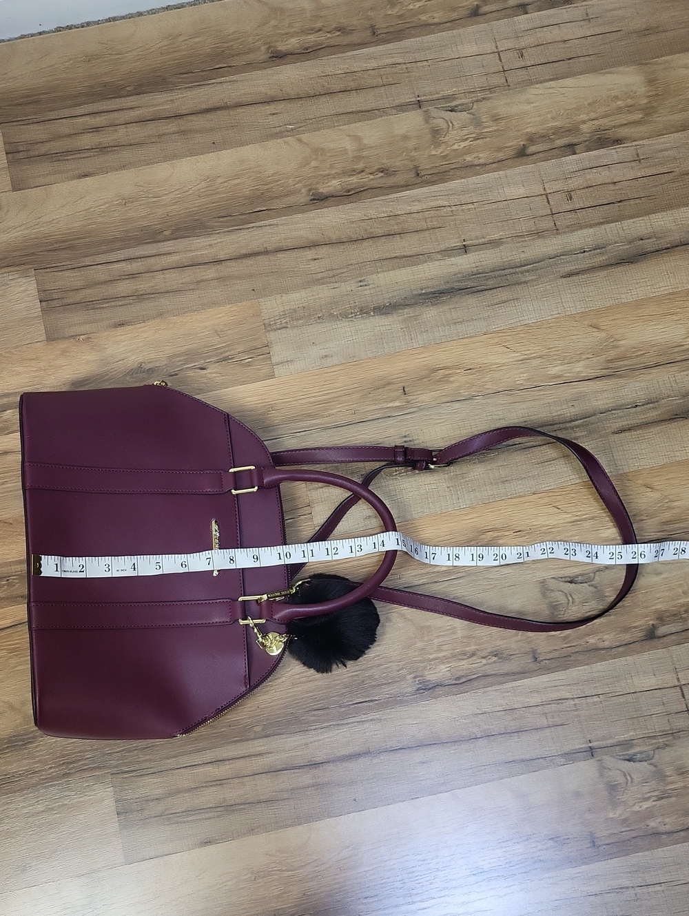 STEVE MADDEN Bfranz Sachel Handbag In Wine Burgundy w/ Pom-pom Key Chain - Picture 15 of 15